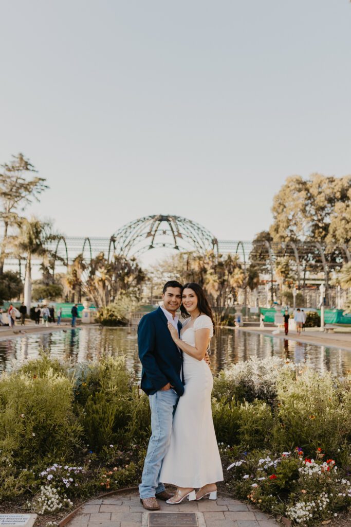 Engagement photos at Balboa Park's lily pond
