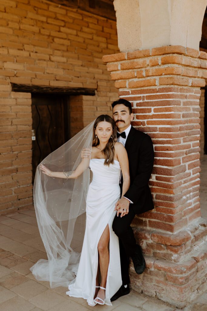 Bride and Groom at Mission San Juan Capistrano